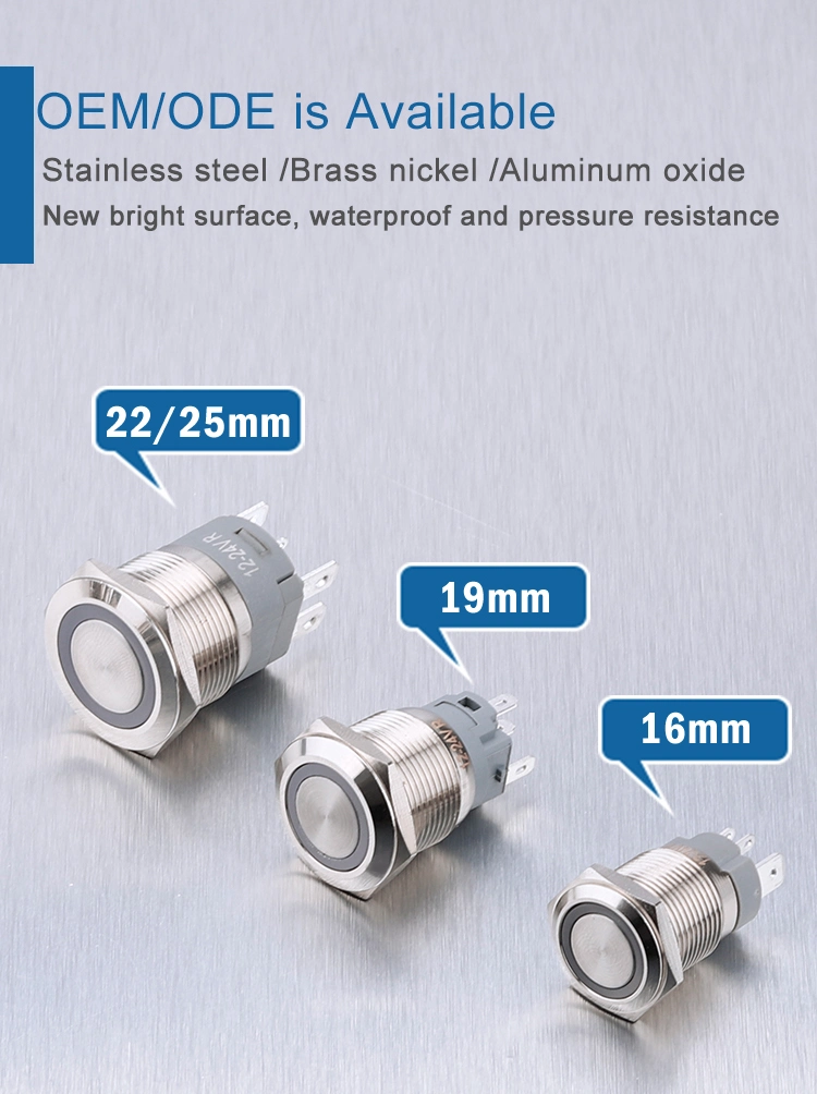 Nickel Plated Brass Latching Self Lock Flat Head 2no High Duty 15A 22mm Waterproof Push Button Switch