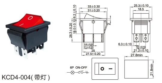 16A Dpst on-off Panel Mount Neon Illuminated Momentary Switch 4pins/6pins 2 Position Rocker Switch for Home Appliance (KCD4)