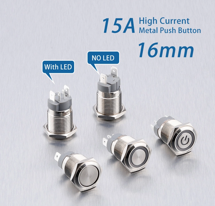 Nickel Plated Brass Latching Self Lock Flat Head 2no High Duty 15A 22mm Waterproof Push Button Switch