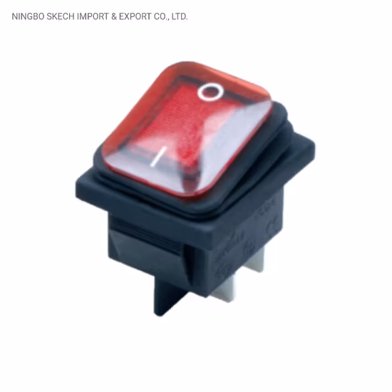 Interruttore a pulsante impermeabile IP65 Montaggio a pannello Interruttore di alimentazione momentaneo illuminato a LED Interruttore a bilanciere on-off 4 pin/6 pin con approvazione CE (KCD4-003-BN)