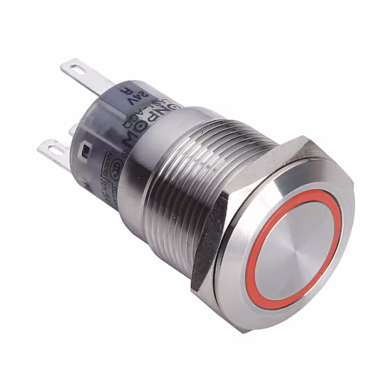 Interruttore a pulsante SPDT illuminato in acciaio inossidabile Onpow da 19 mm (serie LAS1-AGQ) (UL, CE, CCC, RoHS, REACH)